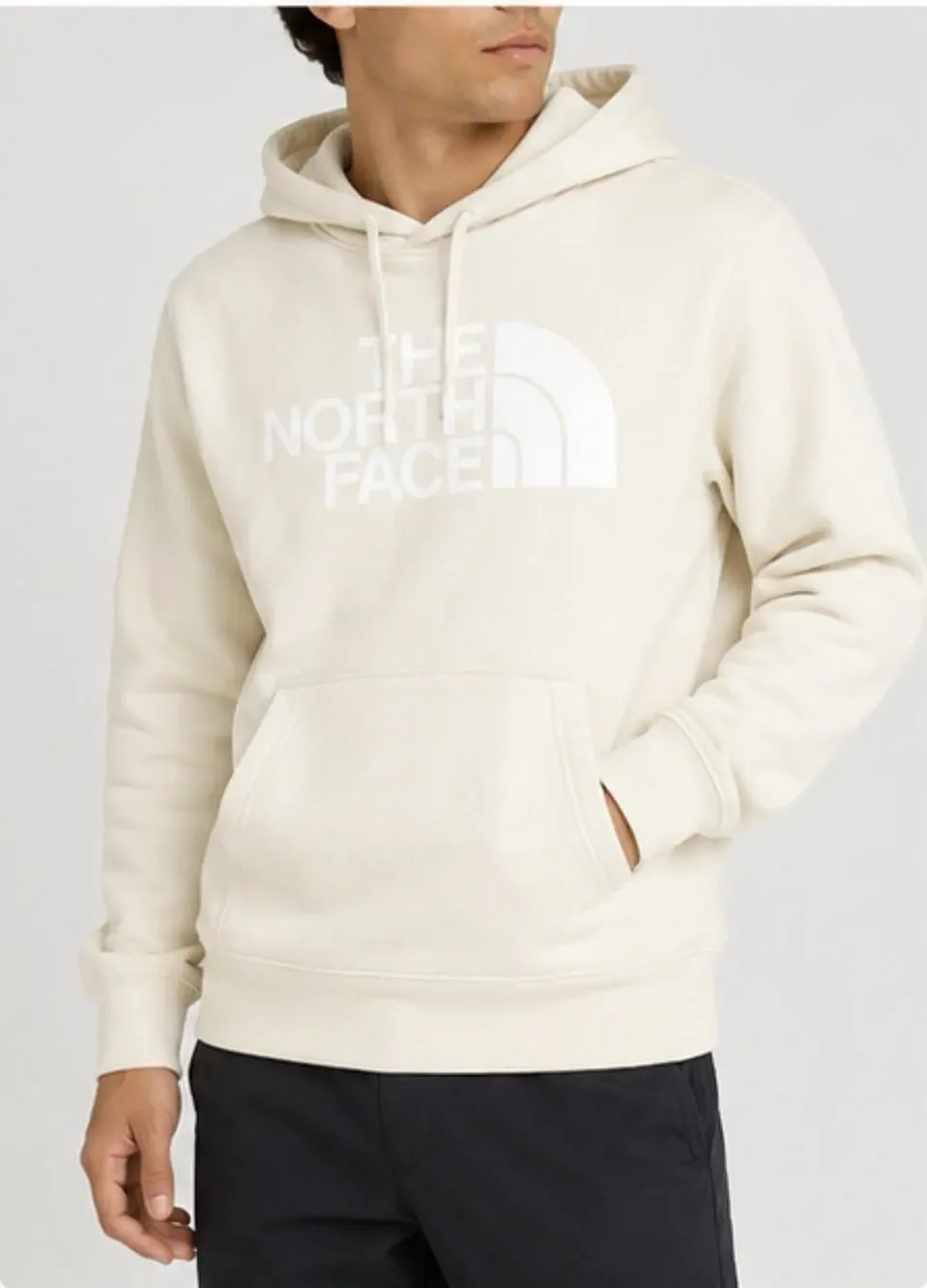 The North Face Hoodie Men’s Large Cream Pullover Sweatshirt Logo Fleece